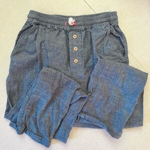 Mini Boden Blue Kids Elastic waistband pants with button and tie accents
